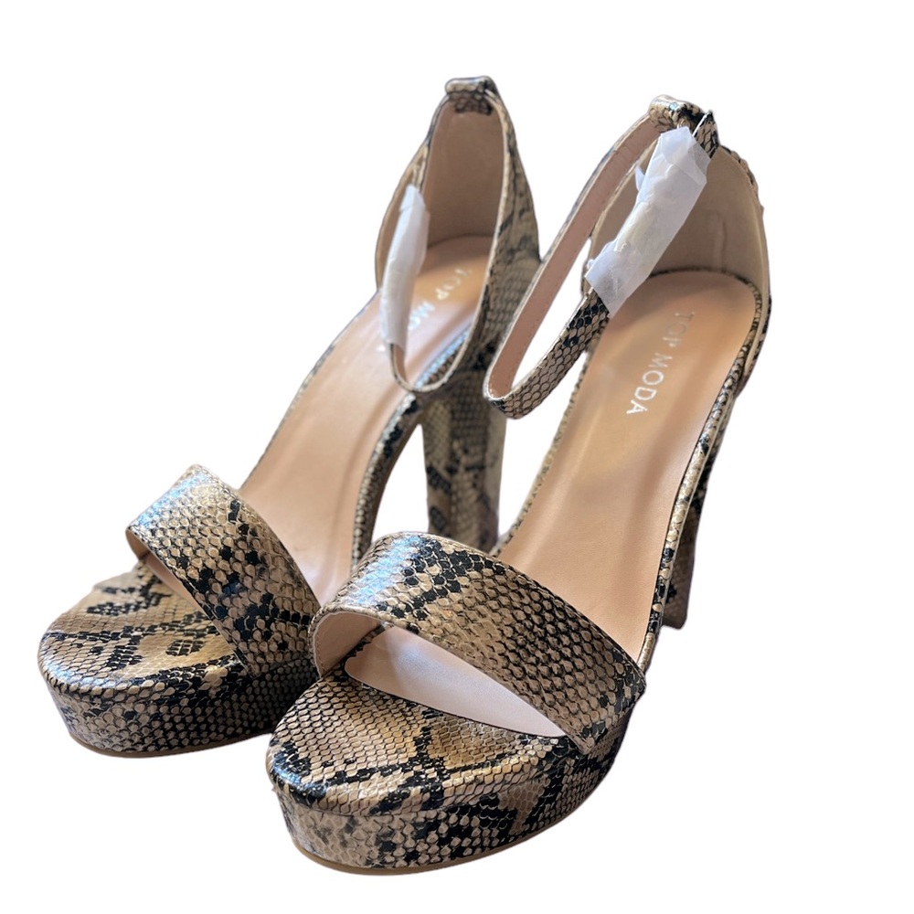 TOP MODA THOMAS BROWN SNAKE OPEN-TOE CHUNKY HEEL SANDALS - NIB!